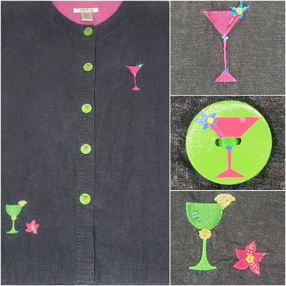 Vtg Natalie & Me Weekend Cocktail Martini Novelty Button Down Shirt Size Small - Picture 3 of 8